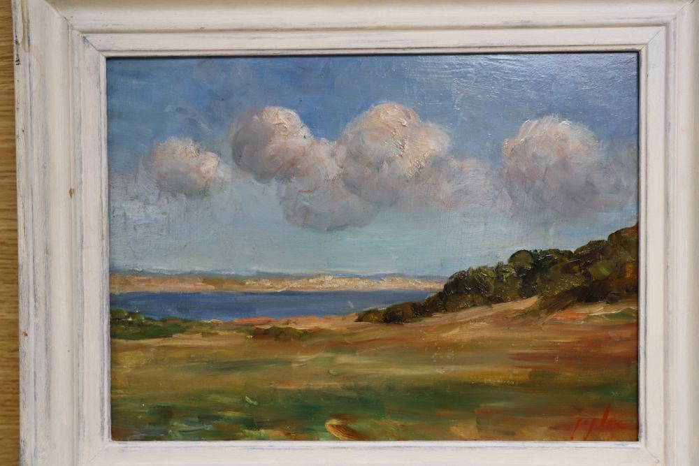 Reginald Daniel Sherrin (1891-1971), gouache, Coastal landscape, signed, 18 x 25cm and an oil on board coastal landscape